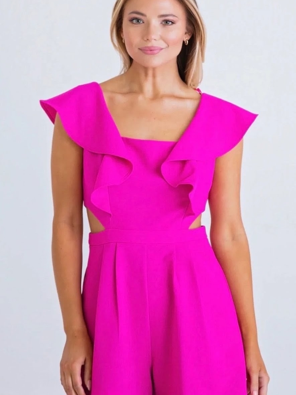 SHEIN Fuchsia Ruffle Shoulder Cutout Romper
